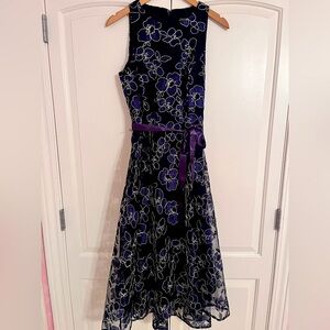 Navy and Silver Gown with Petal Design